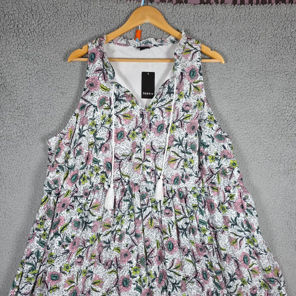 Torrid Dress Sz 3X Floral Midi Gauze Tiered Linework Floral Sleeveless Boho NWT - Picture 2 of 12